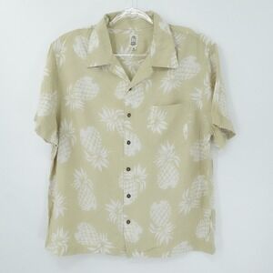 Hiroshi Kato Shirt Mens XL Beige The Wrench Aloha Pineapple Camp‎ Loop Collar